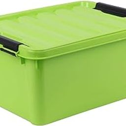 BUCKLE UP Rectangular Multipurpose Storage Box with Lid (10 L, 26 cm X 34 cm X 15 cm, Green) (Plastic)-16