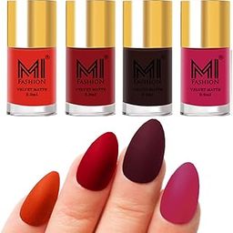 MI FASHION Smooth Finsh 9.9ml Velvet Matte Lacquer Nail Polish Combo Orange, Tomato Red, Dark Brown, Saffron Orange (Pack Of-4)-image-91