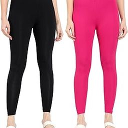 T2 Ankle Length Stretchable Cotton Blend Leggings for Women | 180 GSM | Mid-Waist Design | Pack of 2-image-1