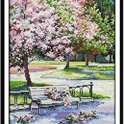 MYADDICTION Stamped Cross Stitch Starter Kits Beginners Cross-Stitching Accurate Pre-Printed Pattern - Spring Scene 11CT, Frameless-image-12