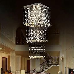 GANE-SHART GA 8 Light Raindrop Crystal Chandelier Modern Staircase Ceiling Light Fixture for Hallway, Living Room, Hotel & Entryways - 1.7(L) X1.7(B) X8(H) FT -Chrome Plate-image-28