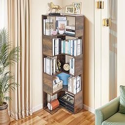ABOUT SPACE 5ft Book Shelf - L Shape Corner Shelf for Living Room with Curved Edges & Steel Bar | Book Rack for Study Room, Bedroom Home Library Wooden Corner Rack (Walnut -L 46.5 x B 46.5 x H 160cm)-image-65