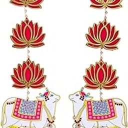 KOMAL KRAFTS Studio Traditional Cow & Lotus Wall Hanging for Home Decor | MDF Decorative Toran for Temple, Festive & Diwali Decoration | Ethnic Indian Door Hanging,Pair of 2-image-44