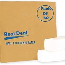 Real Deal | 9000 Sheets | Pack Of 60 Piece | M Fold Tissue Paper | 40 GSM | More Absorbent | Large Size Tissue | White Folded Towel Sheets | 22.3 X 20.4 cm-1
