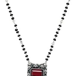 925 Sterling Silver Sparkling Red Ruby Zircon Designed Mangalsutra | Gift for Women | 20-Inch Chain-image-25