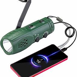 Hand Crank Flashlight with Emergency Radio LED Torch Phone Charger, Portable Dynamo SOS Rechargeable USB Charging Handheld LED Flashlights Built-in Loudspeaker for Camping Hiking Gift-picture-5