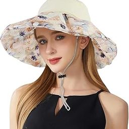 Sun Hat for Women Stylish,Beach Hat Hats for Women,Floral Print UV Sun Protection Breathable Fishing (Flexible Wide Brim)-image-28