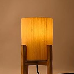 COLOURAFTIC™ Pine Wood Table Lamp (14.5 x 14.5 x 22 cm) with LED Bulb & Veneer Shade | Perfect for Study Desk, Bedside Table, Living Room & Home Décor-2