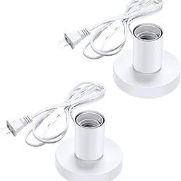 Decorcity Polished Metal Desktop Lamp Base E26 E27 Screw Light Bulb Holder Base Light Sockets Base Light Bulb Base Lamp Replacement Base for Holding Bulb, 6 Feet Cord (White, Pack of 2)-16