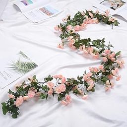 Artificial Flowers Fake Vine Silk Rose Garland for Wedding Garden Wall Valentine Decoration 69 Small Rose Flowers (Pink)-54