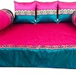PINK PARROT Pinkparrot 180 TC 100% Artsilk Diwan Set Covers 6 Pieces Designer Printed Standard Diwan Set (1 Single Bedsheet, 2 Bolster Covers, 3 Cushion Covers) D-7-image-21