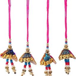 Pearl Designer Lumba Rakhi Chuda rakhi Raksha Bandhan Rakhi for Bhabhi Sister in law with Roli Tilak Pack Card (Multicolour) Pom Pom Traditional Bhabhi Rakhi (pack of 4)-36
