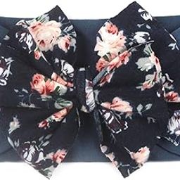 SYGA Baby Headbands Printed Flower Bow Strechable Soft Nylon Hairbands for Newborns, Infants, Toddlers, Kids 0-3 Years (Navy Blue)-image-74