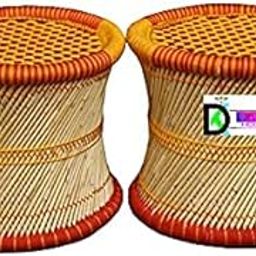 Generic Traditional Red Cane Wood Stool Pack of 2 (20 x 15 x 10 cm)-image-9