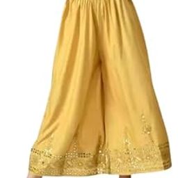 HRIKSHIKA FAISHON Soft Cotton Embroidery with Paper Mirror Work Palazzo, Sharara, Pants, Trouser for Womens and Girls Free Size-image-80
