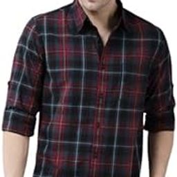 Men's Cotton Casual Checked Classic Collar Slim Fit Shirt-image-99