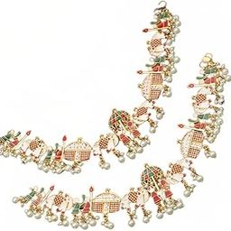 Women's Traditional Jewelry Rajwadi anklet Handmade with Meenakari Gold Plated Doli Payal/Anklet/Pajeb/Ghungroo Pattilu-47