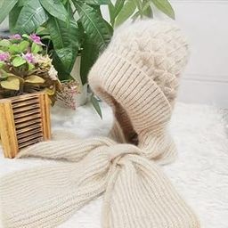 classic-hub Ear Protection Windproof Cap Scarf 2 in 1 - Plus Velvet Thick Winter Knitted Beanie with Ear Guard - Warm One Size (Beige)-picture-12