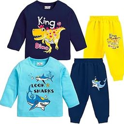 Kids Regular Fit Cotton T-Shirts and Pyjamas Set-image-44