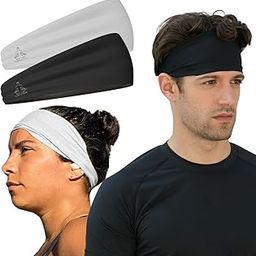 Value 2-Pack, Mens Headband - Guys Sweatband & Sports Headbands Moisture Wicking Workout Sweatbands for Running, Crossfit, Skiing and bike helmet friendly - Value Pack - 1-Black & 1-White Sweatbands-image-33