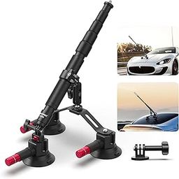 Neewer Triple Suction Cup Car Mount Kit with 2in1 Extension Pole/Selfie Stick, Quick Release Outside Windshield Magic Arm Camera Mount with Action Camera Adapter Compatible with Insta360, CA065-26