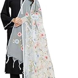 Women's Floral Design Hand Embroidered Banarasi Dupatta with Tassels-picture-49