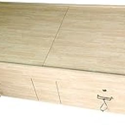 Diwan Storage with Sliding Top and Doors, Natural Wood Finish, Metal Handles-image-31