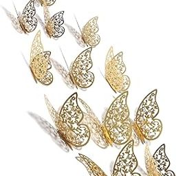 Xtore® 12pcs 3D Gorgeous Shiny Gold Butterfly Stickers with Sticking Pads- (Golden, Set of 12)-image-81