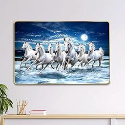 Goelite 7 Horses Realistic Painting With Frame For Wall Vastu | Seven Running Horse Painting For Wall Decor Living Room Decoration | Big Size Photo Frame | 47 by 32 Cm-image-91