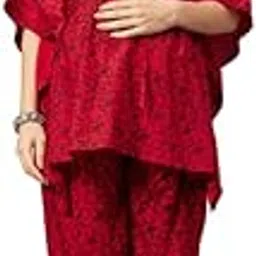 aaheli Women's Rayon Red Printed Maternity Kaftan Top with Pant Set-picture-17