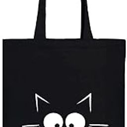 Black Canvas Tote Bag for Women | Printed Multipurpose Cotton Zipper Bags | Cute Hand Bag for Girls (Cat Face Art Print)-5