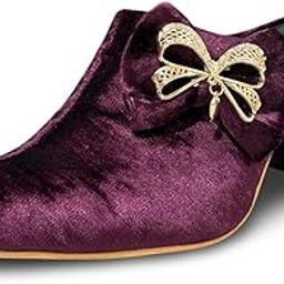 Stylish Block Heel Velvet Mules with Gold Bow Charm for Women's,Block Heel Mules for Party and Formal Ocassions-16