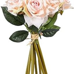 Fourwalls Beautiful Decorative Artificial Rose Flower Bouquet for Home décor (26 cm Tall, 10 Flower Stems, Light/Pink)-picture-18