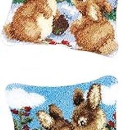 CALANDIS™ 2 Set DIY Latch Hook Kit Pillow Cover Craft for Embroidery Carpet Rabbits | Latch Hooking Kits | Latch Hooking | Rug Making | Needlecrafts & Yarn-picture-12