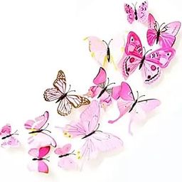 SMART WINDOW Light Pink 3D Butterflies Home Décor Self Adhesive Peel and Stick Wall Sticker 12 Pieces Butterfly Sticker Sheet (16CM X 13CM)-image-35
