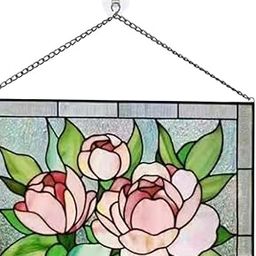 TOG Stained Glass Rectangle Window Panel Suncatcher Wall Decor Peony'|Home & Garden| Home Decor| Suncatchers & Mobiles'-image-91
