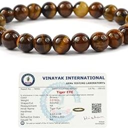 Certified Tiger Eye Bracelet 8 Mm for Courage, Protection and Will Power - Boys-51