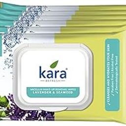 Kara Lavender & Seaweed Facial Micellar Make-Up Removal Wipes with Lid - 25 Pulls (Pack of 6) | Hydrates & Cleanses Skin | Alcohol-Free, Paraben-Free | Enriched with Vitamin E | Dermatologist Tested-39