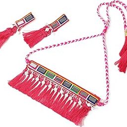 AASHU Fierce Elegance Navratri Choker Set | Handmade Mirror Work Necklace with Pink Tassel Earrings | Lightweight Traditional Jewellery for Women for Garba & Dandiya-image-71