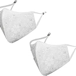 masq By Q-One Beaded 4 Layer Reusable, Washable with Detachable Chain & Ear Adjusters, Anti-Bacterial (BFE>99%) Designer Embroidered Nylon Cloth Face Mask for Women, Girls (White, Medium, Pack of 2)-picture-31