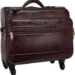 Men's Leather 42 L Laptop Roller Cases Suitcase Cabin Luggage Travel Trolley Bag with 4 Wheels (Brown, Dimension : L=18 X W=10 X H=14 Inch, Weight :2.5 kg/2500 GR)-image-74