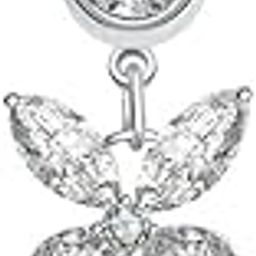 Peach Heart Butterfly Zircon Belly Button Ring | Long Navel Nail Jewelry for Women-image-36