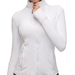 Womens Sports Running Yoga Jacket Slim Fit Full Zip Track Jacket Turtleneck Workout Jacket, White, XX-Large-image-31