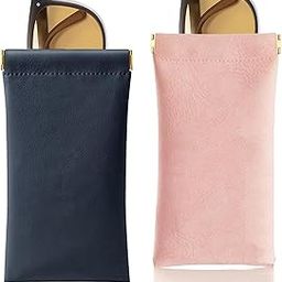 Glasses Case, 2 Pack Soft Sunglass Case, Portable Squeeze Top PU Leather Eyeglass Case Pouch, Travel Glasses Case for Storing Glasses Cosmetics Headphones Jewelry, Multicolor, One Size-image-52