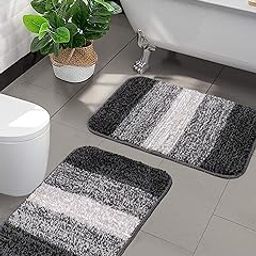 Saral Home Microfiber Striped Rectangle Shaped Anti-Skid Bath Mats | Soft & Super Absorbent Mats for Shower | Washable, Non-Slip & Quick-Drying Mats, 35x50 CM | Pack of 2 (Black)-5