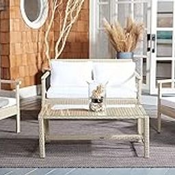 Egizmo 4 Pieces Patio Furniture Set, Outdoor Sectional Sofa Wicker Conversation Set Outside Furniture with Glass Table and Cushions for Porch Lawn Garden Backyard, Beige and White Cushion-image-88