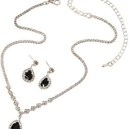 Wilibolo Crystal Zircon Necklace and Earrings Set, Teardrop Pendant, Silver-Toned-Multicolour-image-25