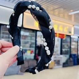 Korean Hairbands for Women Pearl hairband Premium Soft Flexible headband for Girls (Pack of 1) (Black, Medium)-picture-29