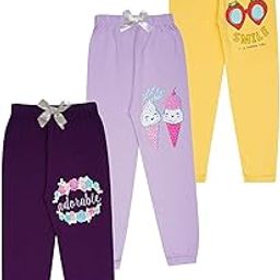 KYDA KIDS® 100% Girls Cotton Printed Track Pants (Pack of 3)-image-81