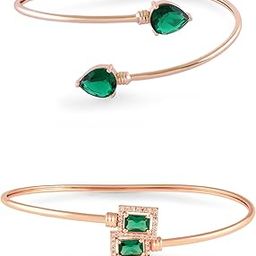 Set of 2 Green Dazzling Cubic Zirconia Contemporary Brass Kada Bracelets For Women-ZPFK18314-picture-20